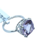 Pierścionek z  ametystem i topazami , srebro 925, certyfikat Gemporia