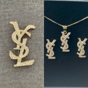 Zestaw broszka i kolczyki naszyjnik cyrkonia perła złota