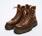 ZARA botki na traktorze z kożuszkiem skóra 