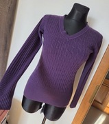 Laura di Sarpi klasyczny fioletowy sweterek sweter dekolt serek splot r. M