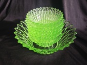 Komplet misa +6 miseczek zielone szkło retro vintage prl 