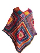 100% wełna Ciepłe Poncho patchwork narzutka sweter  Rękodzieło koc