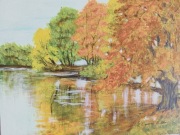 PEJZAŻ RĘCZNIE MALOWANY "SZPALER DRZEW"- 24x30cm