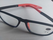 Okulary +1 do czytania wytrzymałe ramkowe czerwone zauszniki i noski