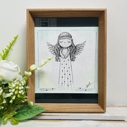 Anioł rysunek piórkiem w ramce obrazek na prezent