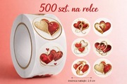 Naklejki  Serdca 500 szt. Rolka 2,5 cm Złoto-Czerwone na Prezent