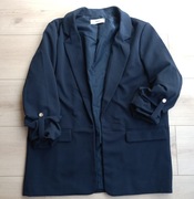 Reserved - XXL - granatowy żakiet, marynarka z marszczonymi rękawami 