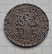 #1046 Cypr 5 milów 1955 stan!