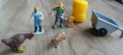 Figurki vintage farma wieś kura Bullyland lis farmer taczka Legol