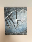 Obraz akryl malowany ręcznie na płótnie odbicie drzew w kałuży 