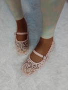 (42/43) Różowe, koronkowe baleriny wieczorowe z zapięciem, NOWE 
