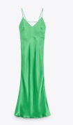 Zara Satynowa Sukienka Maxi Zielona na Ramiączkach Elegancki Styl XS 34