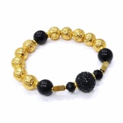 Bransoletka czarna złota hematyt kamienie lawa
