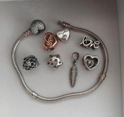 Bransoletka pandora charmsy serce piórko love gwiazdki