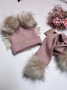 Nowy zestaw zimowy jesienny czapka z pomponami szalik, chusta, komin