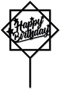 Topper na tort - czarny Happy Birthday w kwadracie