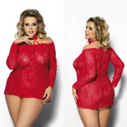 Zestaw bielizny nocnej sexy koronkowej plus size koszulka stringi czerwona