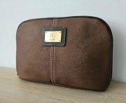 Bogner Oryginalna Brązowa Kosmetyczka Elegancka,Brąz, Złoto, Skóra jak nowa