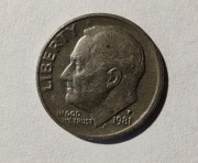 USA 1 dime, 1981 r. Dime Roosevelta. Znak menniczy „P” - Filadelfia (S142)
