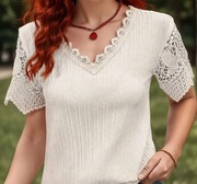 Bluzka z Koronką i Dekoltem w Serek, Koronkowy Krótki Rękaw r. 48/50