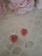 Kolczyki handmade ze stali nierdzewnej z naturalnych kamieni kwarc truskawk