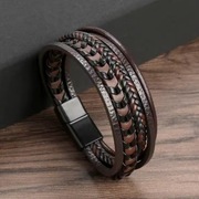 Bransoleta skórzana, brązowo-czarna, unisex, nowa