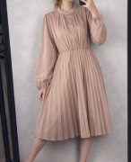 pudrowy róż sukienka plisowana midi Bufiaste rękawy Wesele Święta Komunia