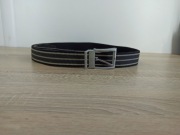 Pasek materiałowy wstawkami  skóry z klamrą metalową