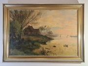 "Pejzaż wiejski nad rzeką". Ernst Tannert. Olej na płótnie.