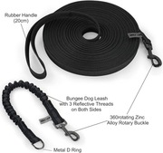 Wolfone zestaw czarna 5 metrowa gumowana smycz treningowa + bungee