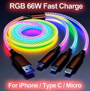 Kabel szybkiego ładowania typu RGB Kolorowy Świetlny Typ C,IPHONE,MicroUSB