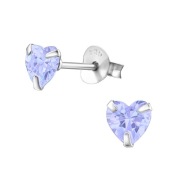 Srebrne kolczyki serca 5 mm z cyrkonią Lavender, próba 925