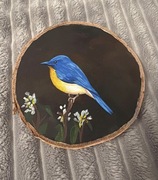 Dekoracja ścienna obraz ptak ręcznie malowany plaster drewna 20cm