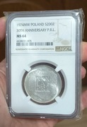 200 zł 1974 Mapka PRL Gradingu NGC MS64 Super stan !!!
