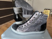 Paul Green trampki wysokie damskie skórzane czarne srebrne zamsz