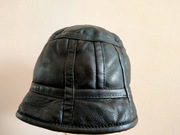 Kapelusz skórzany czapka futrzana czarna