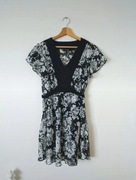 Czarno-biała prześwitująca sukienka KappAhl w kwiaty vintage 46 XXXL / XXL