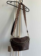 Torebka damska nerka 100% Skóra Rękodzieło brązowa czekoladowa ze złotym