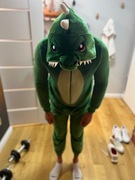 Piżama, kostium z kapturem i ogonem. Zielony Dinozaur, ciepła, L