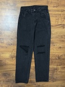 Spodnie jeansowe szerokie czarne straight z dziurami jeansy Shein XS 34