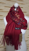 Piękny szal boho haft 50%kaszmir 50% wełna duży rozmiar 200x70 cm burgund 