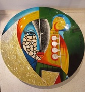 OBRAZ OLEJNY PIKASIAK NA KOLE TWARZ ITALY 80S 