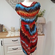 Ilse Jacobsen kolorowa sukienka S drapowany dekolt węzeł w talii