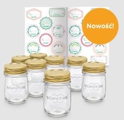 8 szklanych słoiczków z logo Vorwerk oraz naklejki w prezencie Thermomix