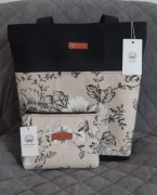 #13. Zestaw torebka i kosmetyczka kwiaty beż