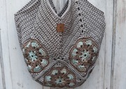 Torebka shopperka handmade ze sznurka poliestrowego  - kwadraty babuni