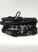 NOWA Bransoletka męska skórzana czarna smok dragon zestaw 3w1 prezent 