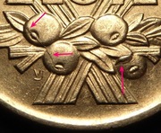 destrukt - 2 zł złote 1974 JAGODY - pęknięcie i wykruszenie stempla