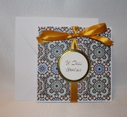 Kartka na urodziny złota błękitna błyszcząca wzór geometryczny marokański