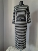 Nowa czarna biała sukienka s/36 paski maxi sinsay